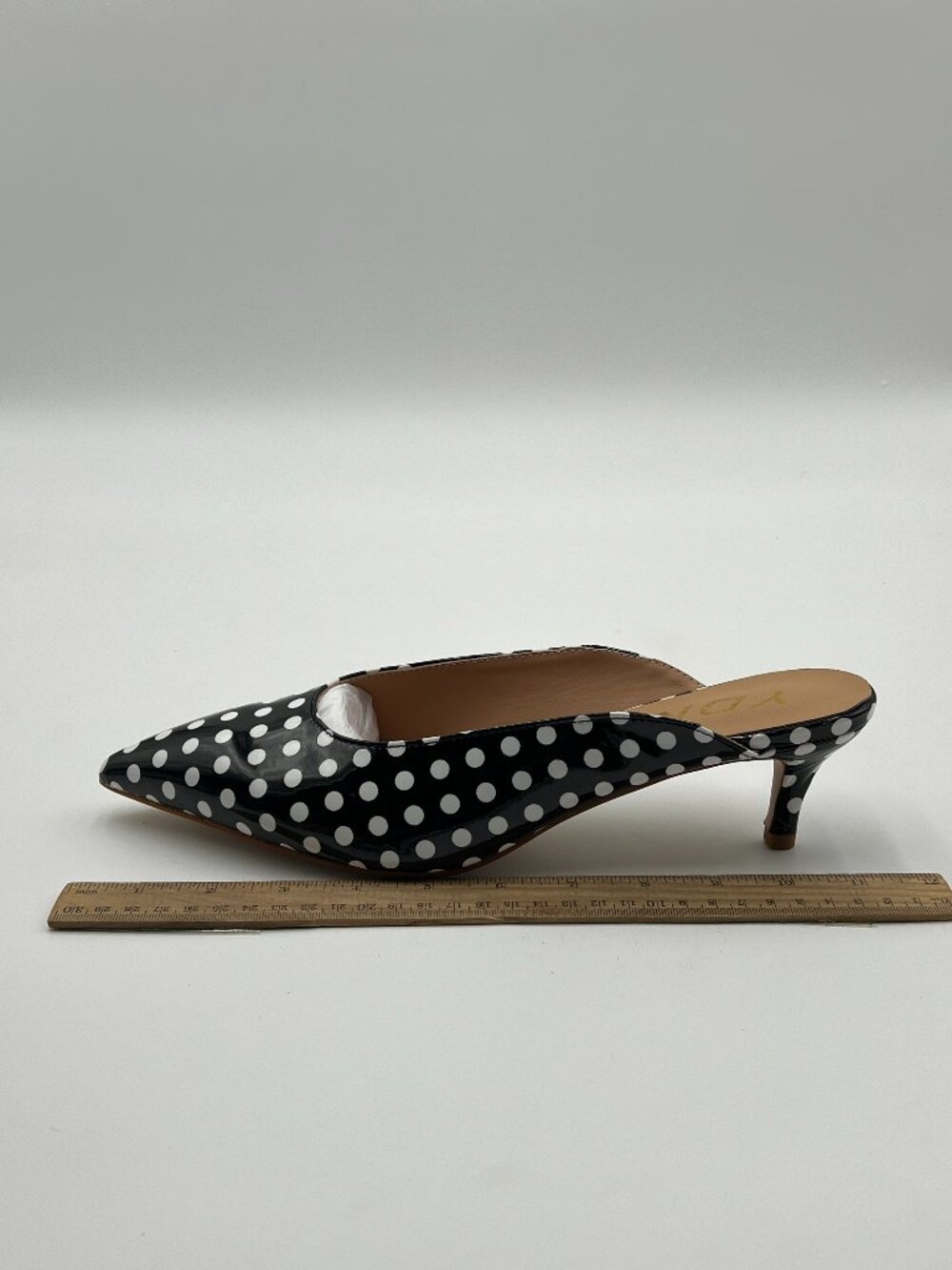 YDN Black Polka Dots Pointed Toe Low Heel Loafers Slip on Mules Slide Sandal